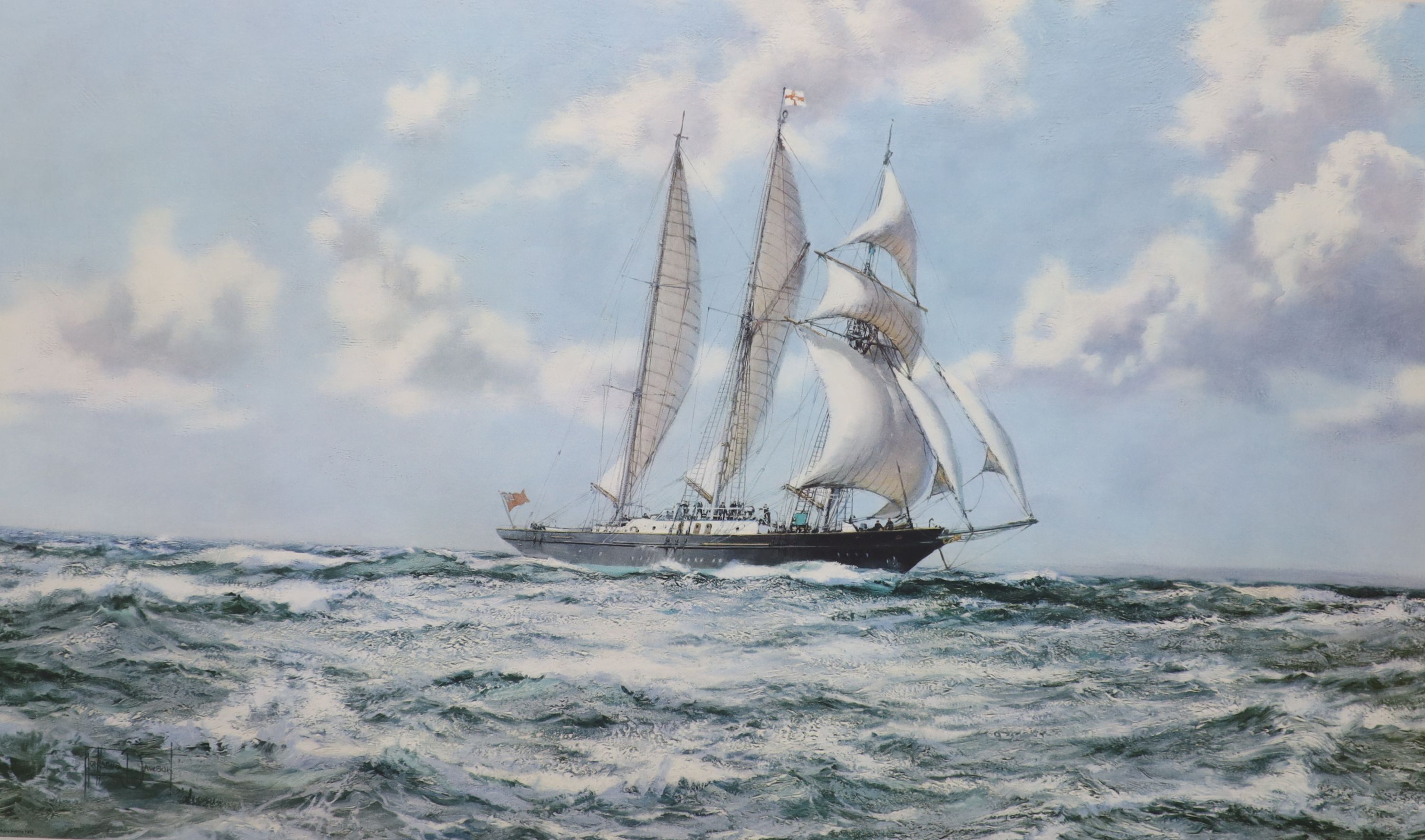 Montague Dawson, signed colour print, In Full Sail - the training ship Sir Winston Churchill, signed, 59 x 94cm